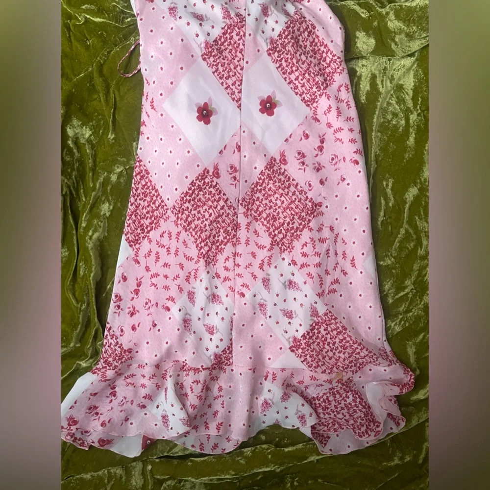 Vintage pink summer cottagecore flower floral plants sleeves white ruffles dress - Picture 7 of 8